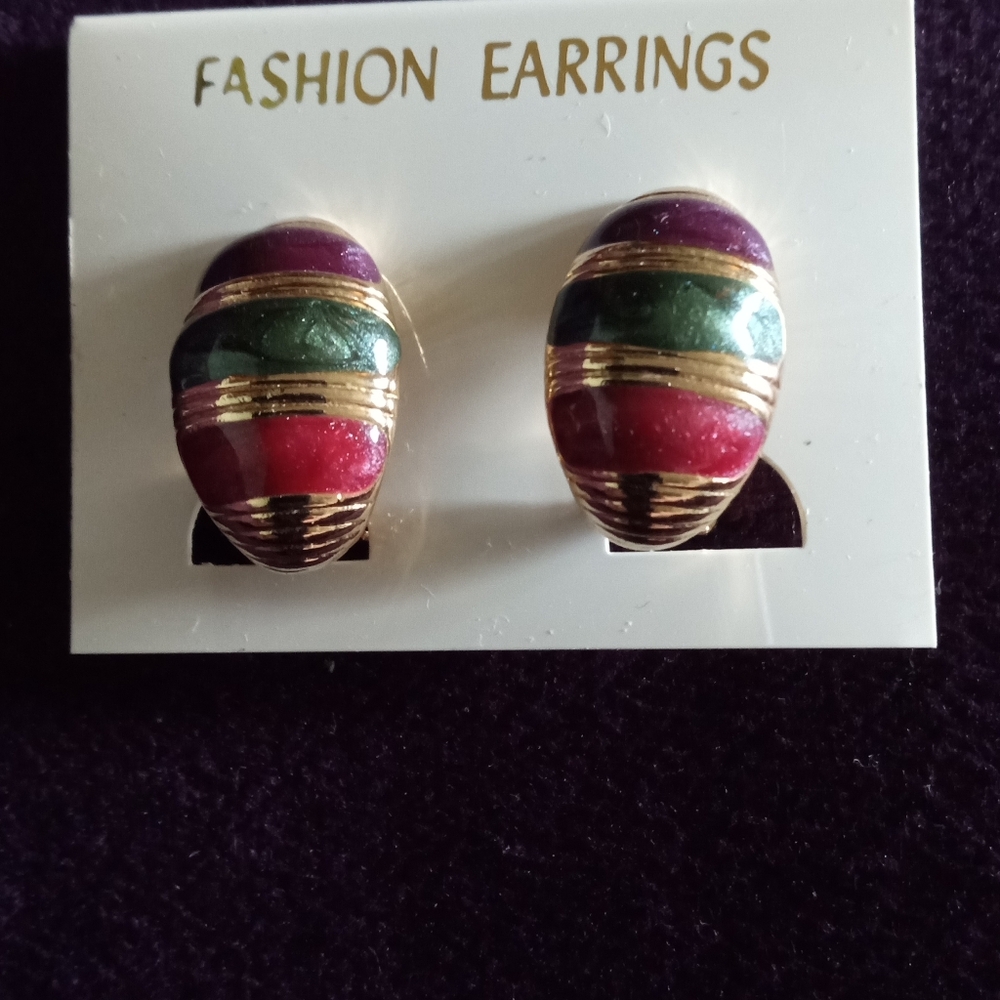 Vintage Multicolor Striped Fashion Clip On Earrings